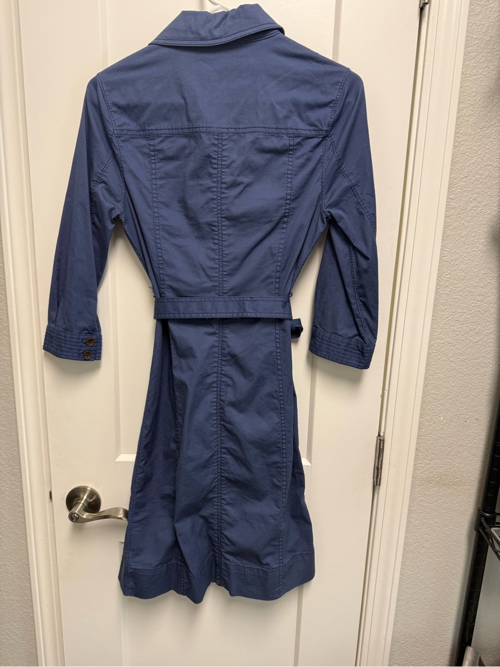 Boden Blue Button-Front Shirt Dress with Waist Tie - Picture 2 of 4